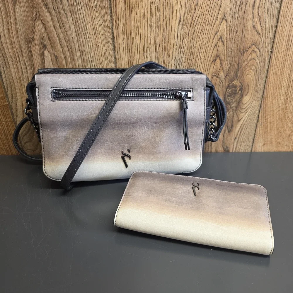Simply Vera Vera Wang Crossbody Bag Wallet Set Womens Medium Gray Ombre Chain